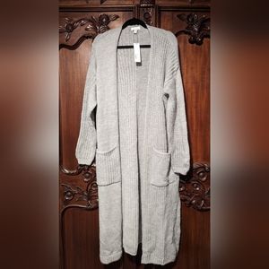 Top Shop Mixed Stitch Longline Cardigan (Gray)
